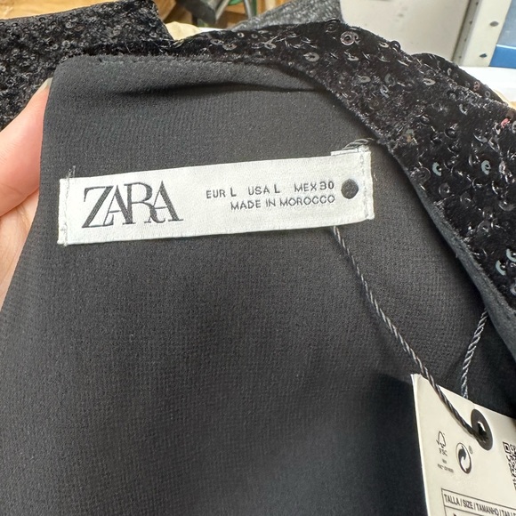 NWT Zara Sequin Black Velvet Mini Dress Size Large - Picture 12 of 14
